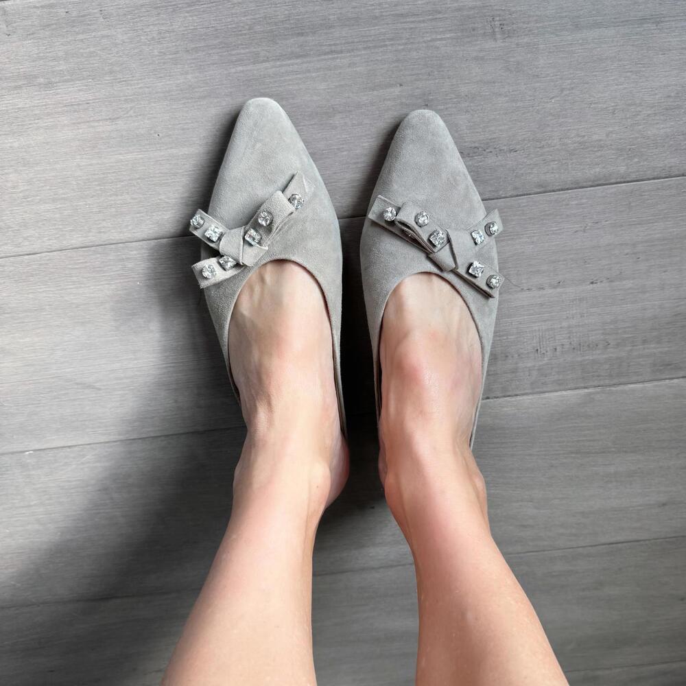 Etienne Aigner Gray Suede Mules Flats | Rhinestones Size 8.5